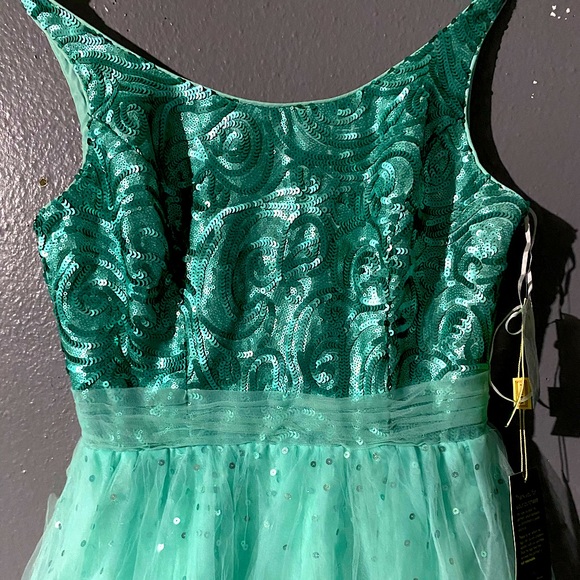 MINT GREEN SEQUIN AND TULE FORMAL LONG DRESS - Picture 2 of 13